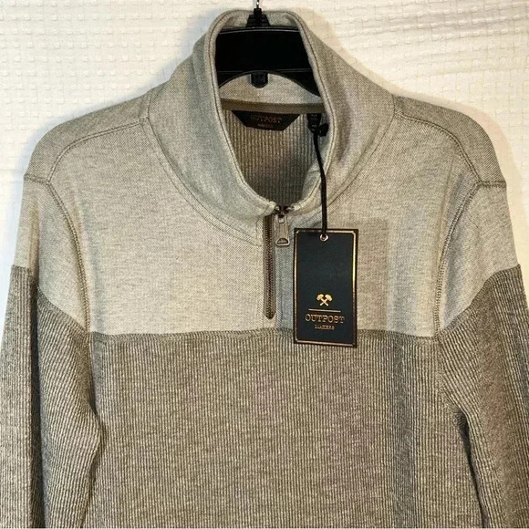NEW Outpost Makers Buckle Sz M Knit 1/4 Zip Sweater Terry Cloth Beige Brown - Picture 6 of 13